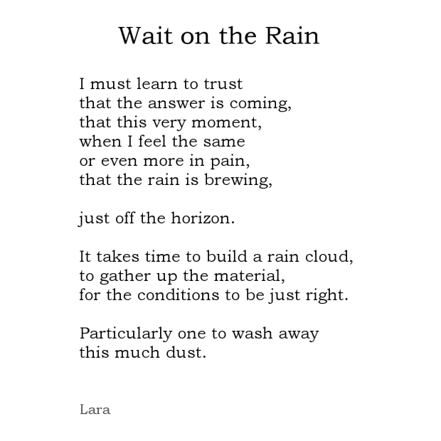 Wait on the Rain is a poem by Lara Rouse